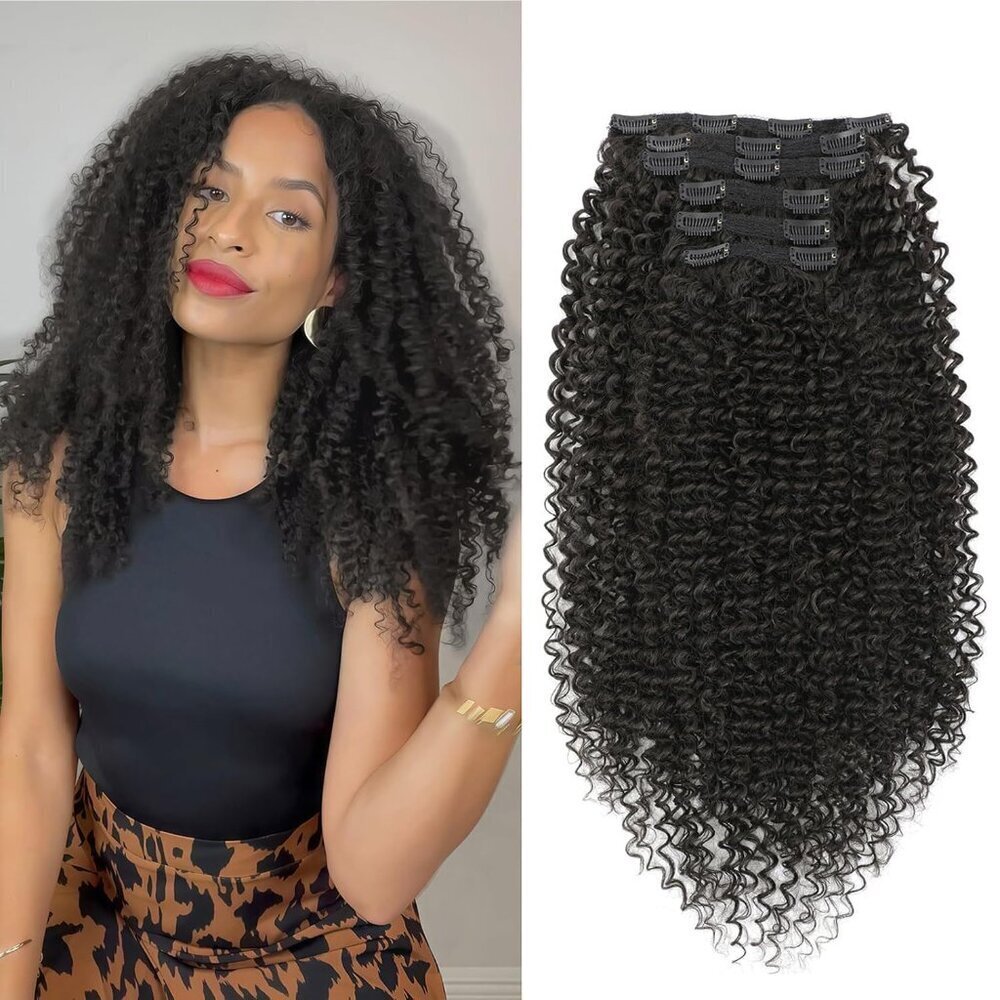 Curly Clip in Hair Extensions Silk Kinky Curly 14 Inch for Black Women